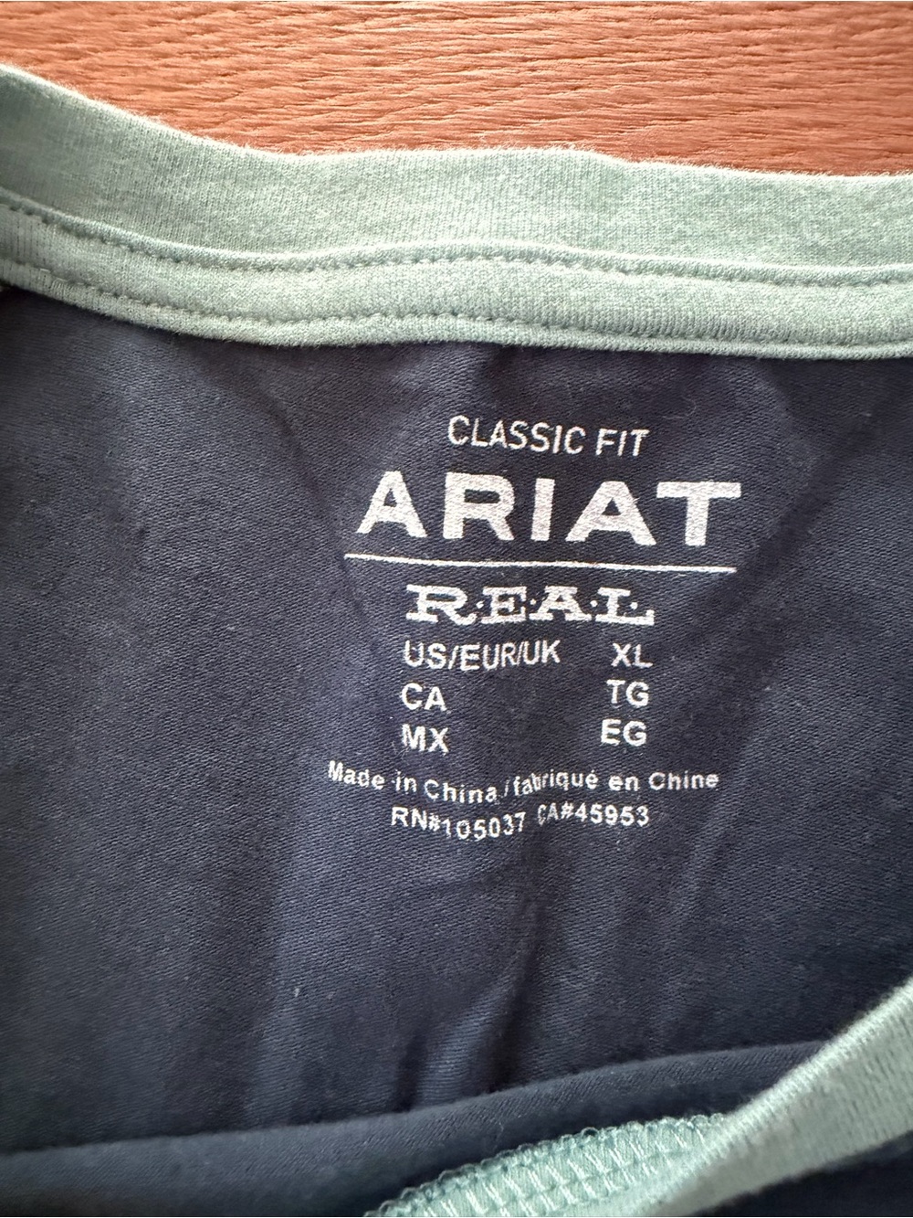 Ariat Womens Two-Tone Navy and Sage Long Sleeve Raglan Top - Picture 3 of 5